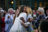 Maria Sharapova hugs Serena Williams at the Hall of Fame Induction Ceremony 2025 - Source: Getty